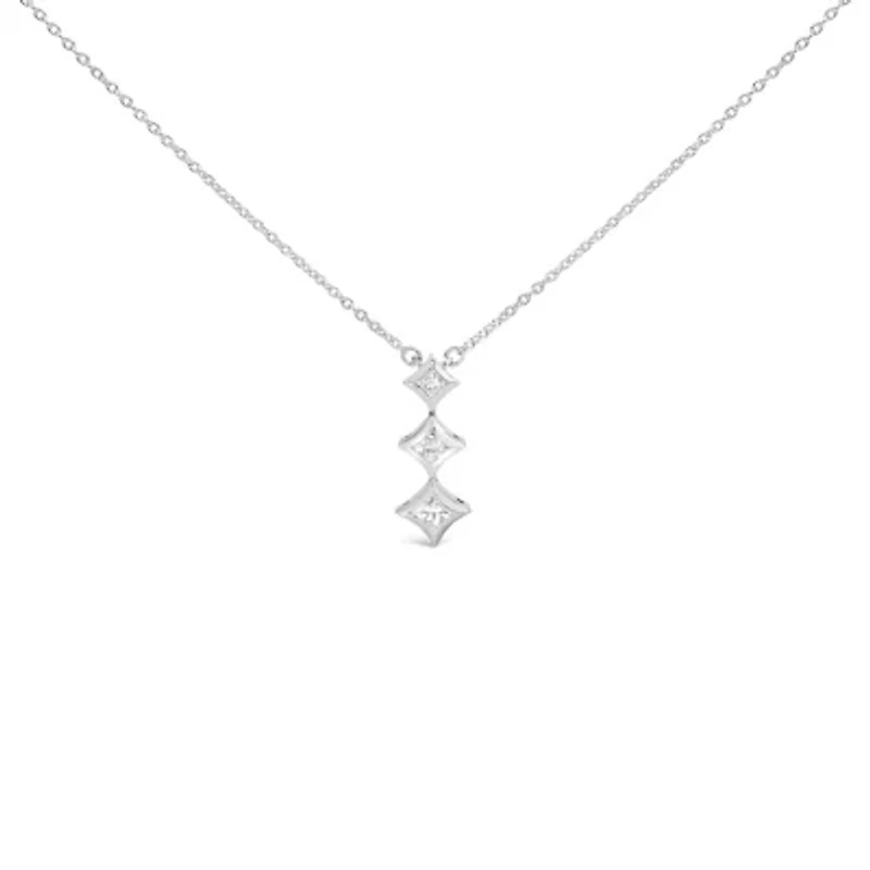 10K Gold 1/5 Cttw Princess Cut Diamond 3 Stone Drop 18" Pendant Necklace