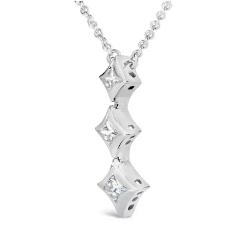 10K Gold 1/5 Cttw Princess Cut Diamond 3 Stone Drop 18" Pendant Necklace