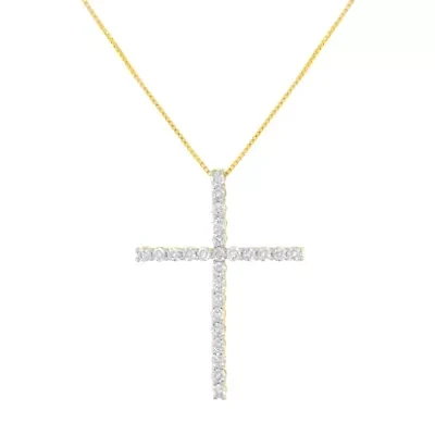 Silver 2.0 Cttw Diamond 1-1/4" Cross Pendant with Box Chain Necklace - 18"