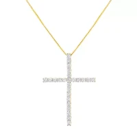 Silver 2.0 Cttw Diamond 1-1/4" Cross Pendant with Box Chain Necklace - 18"