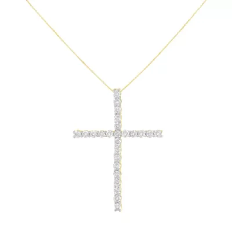Silver 2.0 Cttw Diamond 1-1/4" Cross Pendant with Box Chain Necklace - 18"