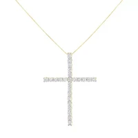 Silver 2.0 Cttw Diamond 1-1/4" Cross Pendant with Box Chain Necklace - 18"