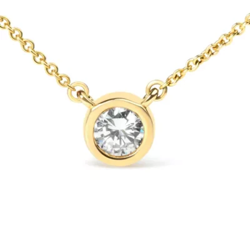 10K Gold 1/2 Cttw Round Diamond Modern Bezel-Set Solitaire 16"-18" Pendant Necklace