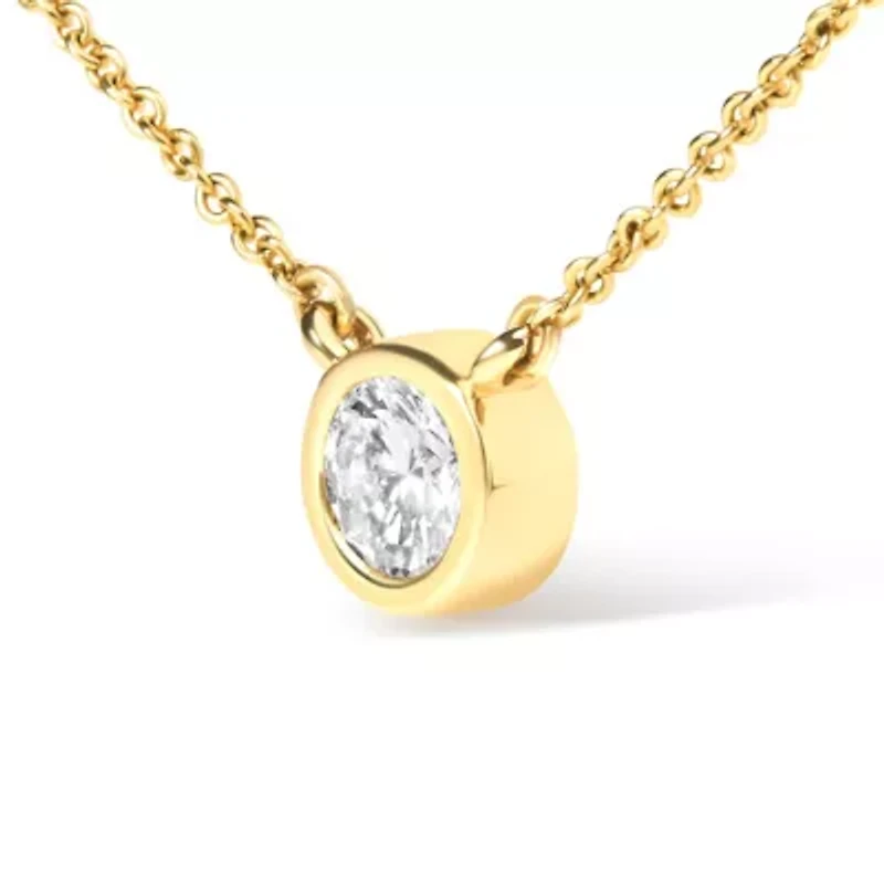 10K Gold 1/2 Cttw Round Diamond Modern Bezel-Set Solitaire 16"-18" Pendant Necklace
