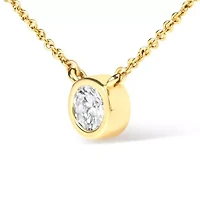 10K Gold 1/2 Cttw Round Diamond Modern Bezel-Set Solitaire 16"-18" Pendant Necklace