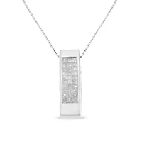 14K Gold 1/2 Cttw Princess Cut Diamond Vertical Bar Block Pendant 18" Necklace