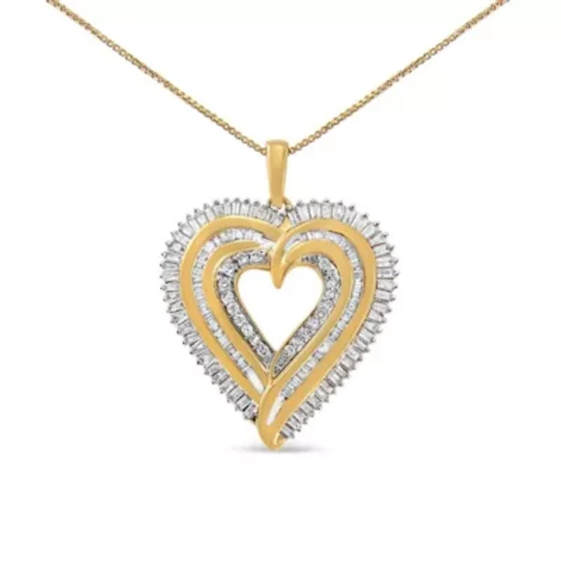 Silver 1 1/2 Cttw Baguette Diamond Composite Heart 18" Inch Pendant Necklace
