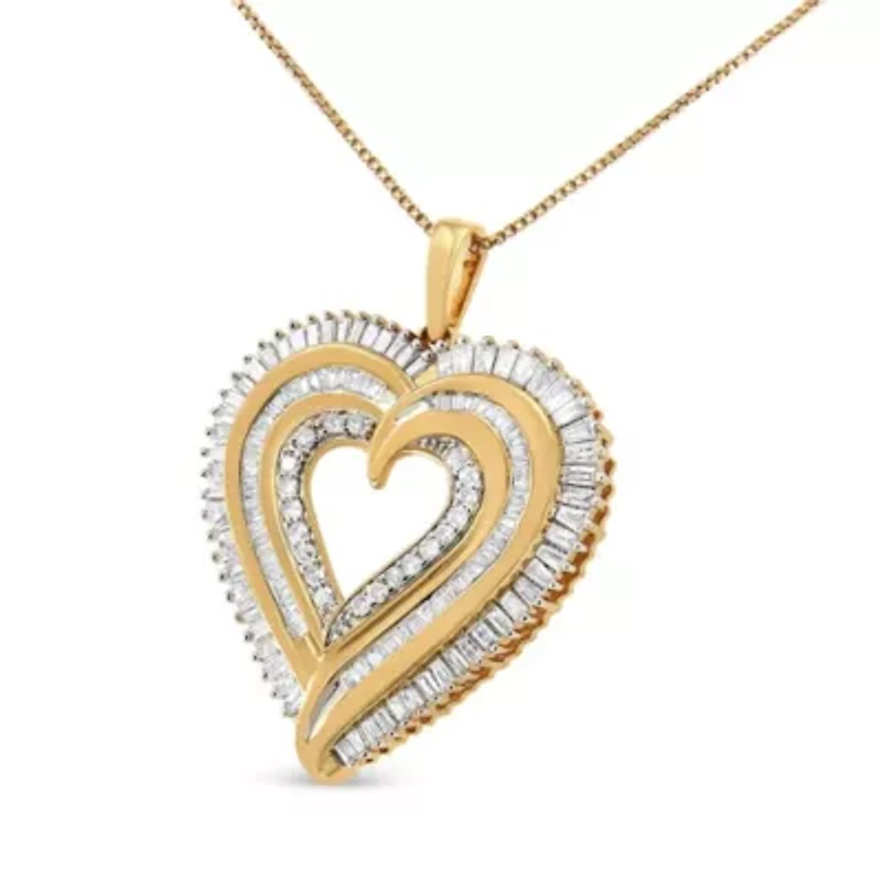 Silver 1 1/2 Cttw Baguette Diamond Composite Heart 18" Inch Pendant Necklace