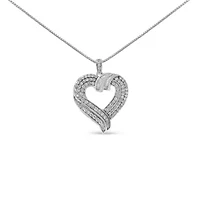 Silver 1.00 Cttw Baguette Diamond Composite Open Heart 18" Inch Pendant Necklace