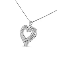 Silver 1.00 Cttw Baguette Diamond Composite Open Heart 18" Inch Pendant Necklace