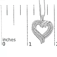 Silver 1.00 Cttw Baguette Diamond Composite Open Heart 18" Inch Pendant Necklace