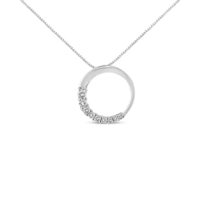 14K Gold 1/4 Cttw Graduating Diamond Open Circle Hoop 18" Pendant Necklace