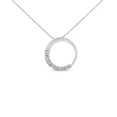 14K Gold 1/4 Cttw Graduating Diamond Open Circle Hoop 18" Pendant Necklace