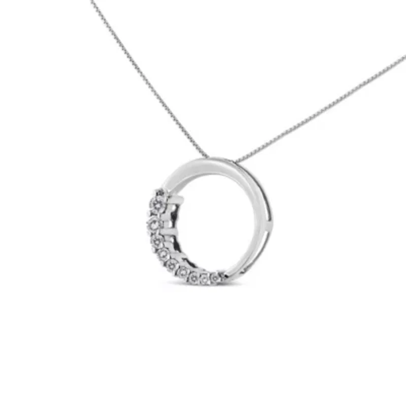 14K Gold 1/4 Cttw Graduating Diamond Open Circle Hoop 18" Pendant Necklace
