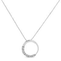 14K Gold 1/4 Cttw Graduating Diamond Open Circle Hoop 18" Pendant Necklace