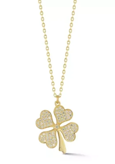 Sterling Silver Cubic Zirconia Clover Pendant Necklace