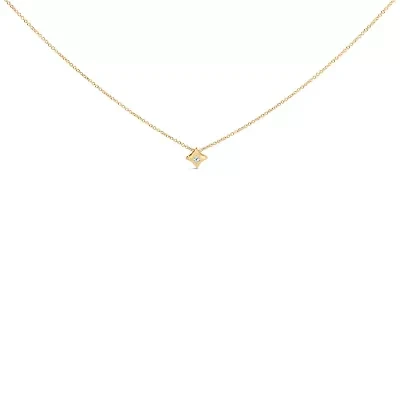 10K Gold 1/10 Cttw Bezel Set Solitaire Princess Diamond Kite Shaped Pendent Necklace