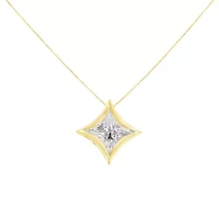 10K Gold 1/10 Cttw Bezel Set Solitaire Princess Diamond Kite Shaped Pendent Necklace