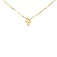 10K Gold 1/10 Cttw Bezel Set Solitaire Princess Diamond Kite Shaped Pendent Necklace