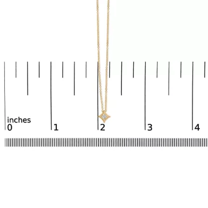 10K Gold 1/10 Cttw Bezel Set Solitaire Princess Diamond Kite Shaped Pendent Necklace