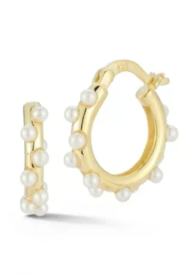 Sterling Silver Pearl Hoop Earrings
