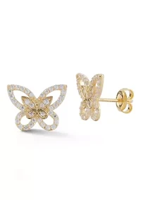 Sterling Silver Cubic Zirconia Double Butterfly Stud Earrings