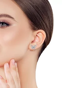 Sterling Silver Cubic Zirconia Double Butterfly Stud Earrings