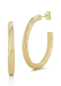 Sterling Silver Twist Oval Hoop Earrings