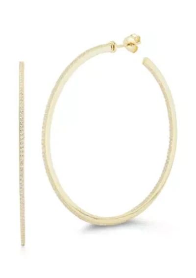 Sterling Silver Cubic Zirconia Large Thin Inside Out Hoop Earrings