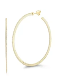 Sterling Silver Cubic Zirconia Large Thin Inside Out Hoop Earrings