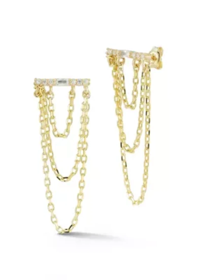 Sterling Silver Cubic Zirconia Bar Chain Drop Earrings