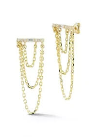 Sterling Silver Cubic Zirconia Bar Chain Drop Earrings