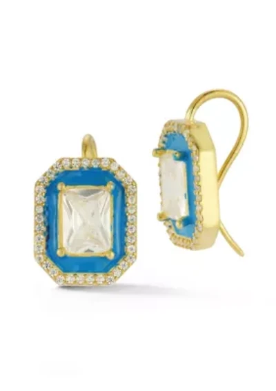 Sterling Silver Cubic Zirconia and Enamel Emerald Cut Earrings