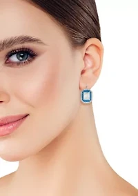 Sterling Silver Cubic Zirconia and Enamel Emerald Cut Earrings