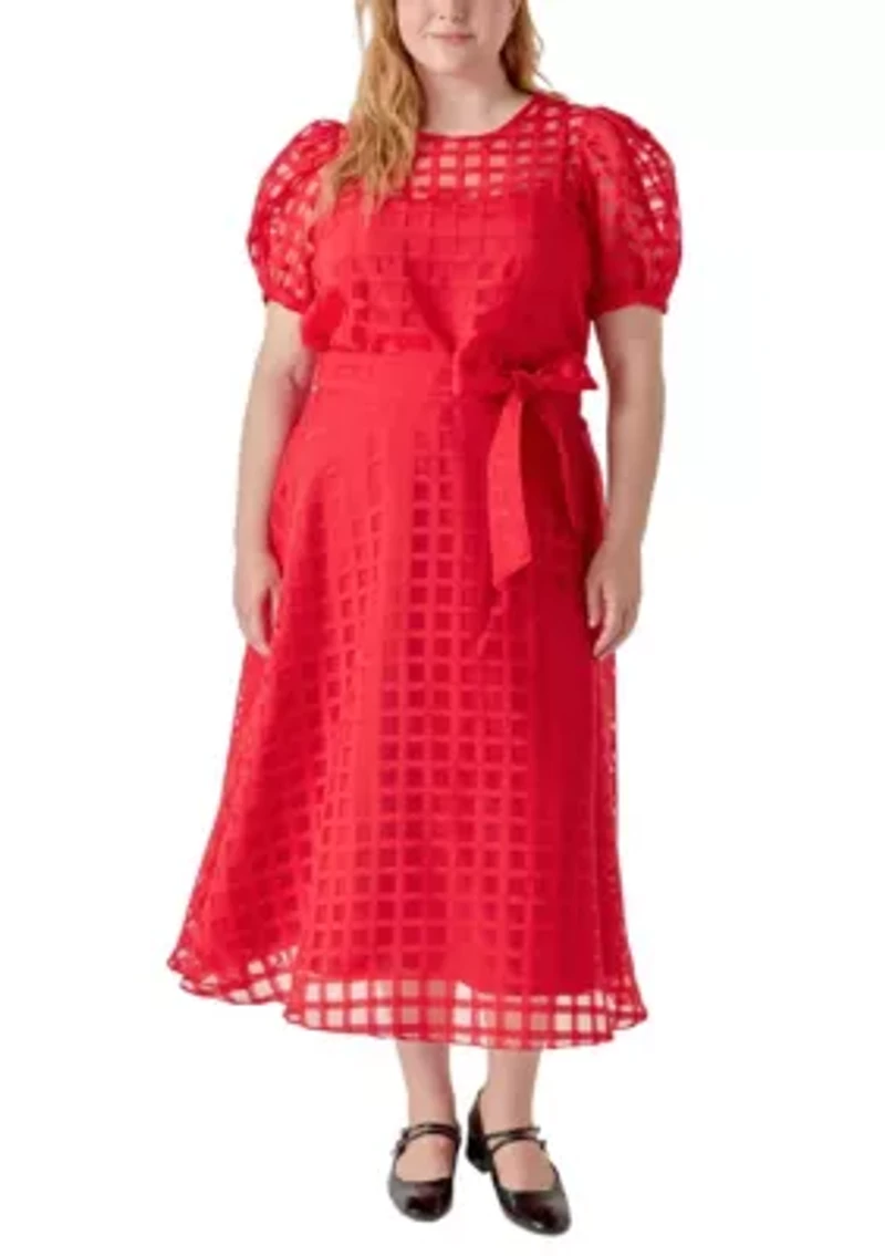 Plaid Organza Fit & Flare Midi Skirt