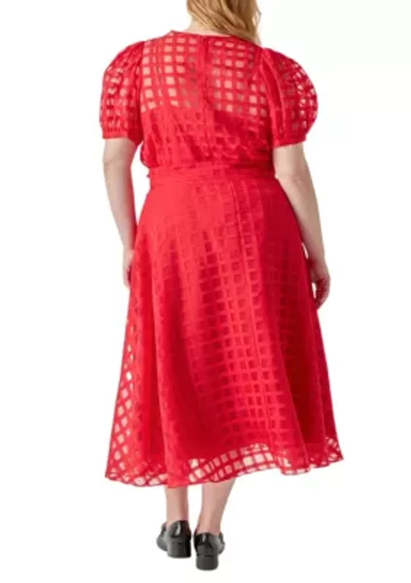 Plaid Organza Fit & Flare Midi Skirt