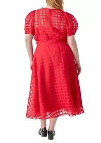 Plaid Organza Fit & Flare Midi Skirt