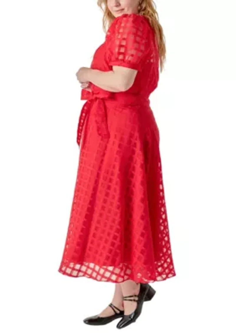 Plaid Organza Fit & Flare Midi Skirt