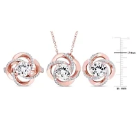 3 Piece Set of White Topaz Ring, Earrings & Pendant With Chain Rose Plated Sterling Silver, 18"