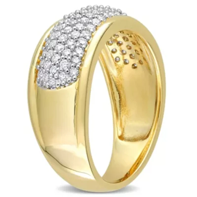 2 Piece Set of Created White Moissanite Triple Row Hoop Earrings & Semi-Eternity Ring Yellow Plated Sterling Silver