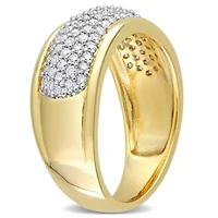 2 Piece Set of Created White Moissanite Triple Row Hoop Earrings & Semi-Eternity Ring Yellow Plated Sterling Silver