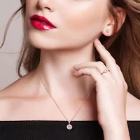 3 Piece Set of Diamond & Morganite Pendant With Chain, Stud Earrings Halo Ring Rose Plated Sterling Silver, 18"