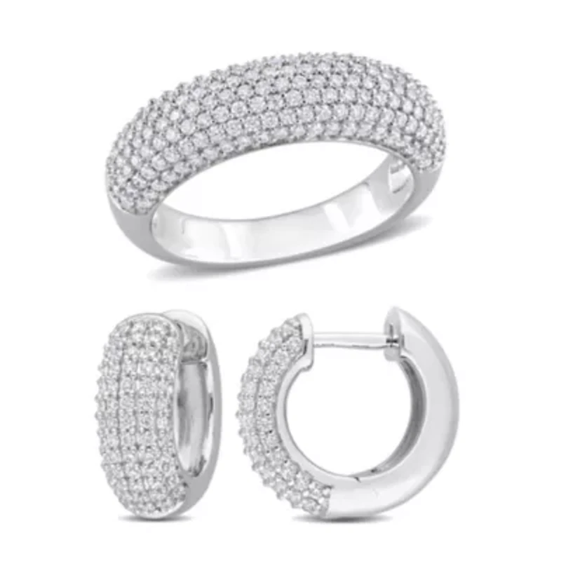 Lab Created 2 Piece Set of White Moissanite Multi-Row Hoop Earrings & Semi-Eternity Ring Sterling Silver