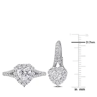 Lab Created 2 Piece Set of White Moissanite Heart Halo Earrings & Engagement Ring Sterling Silver