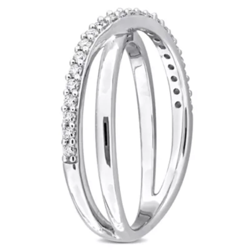 Lab Created 2 Piece Set of White Moissanite Hoop Earrings & Criss-Cross Ring Sterling Silver