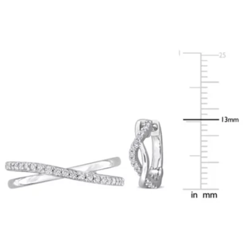 Lab Created 2 Piece Set of White Moissanite Hoop Earrings & Criss-Cross Ring Sterling Silver