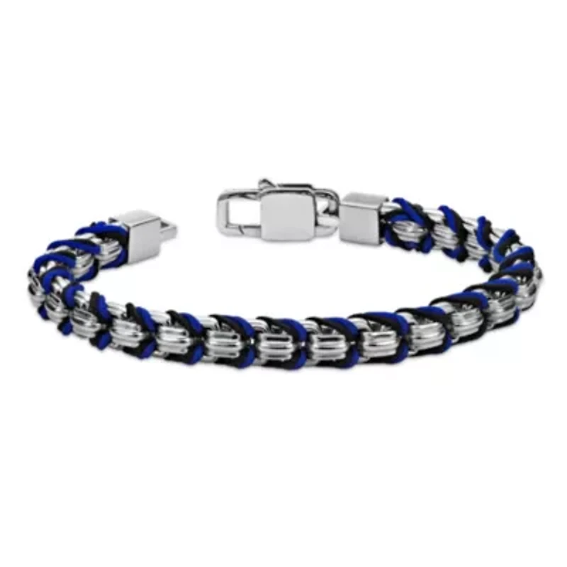 Stainless Steel with Braided Cord Box Chain Bracelet