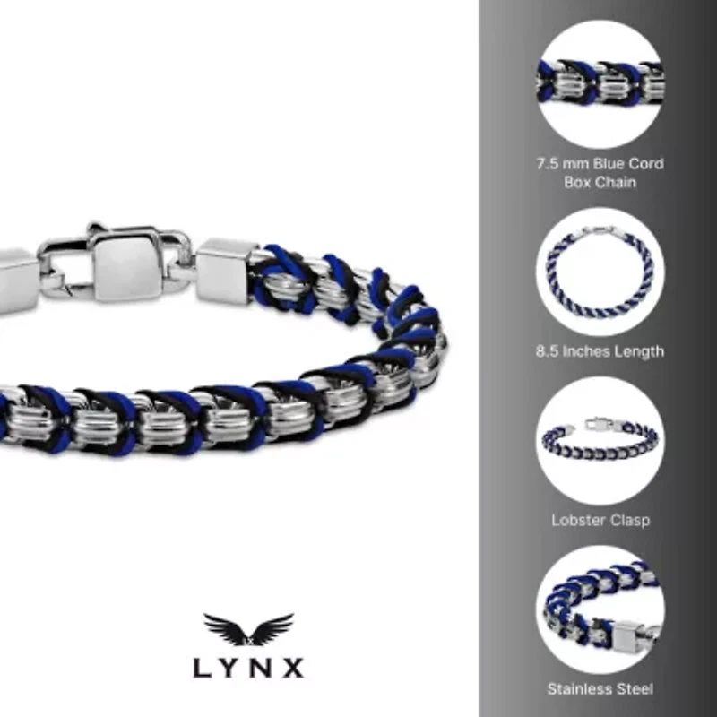 Stainless Steel with Braided Cord Box Chain Bracelet