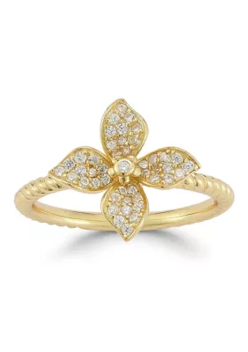 Sterling Silver Cubic Zirconia Flower Ring