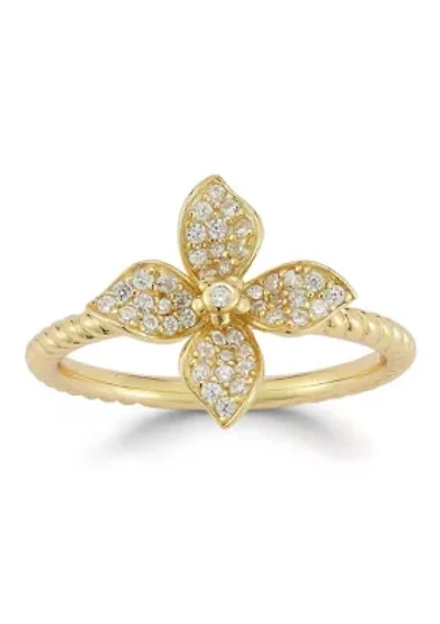 Sterling Silver Cubic Zirconia Flower Ring